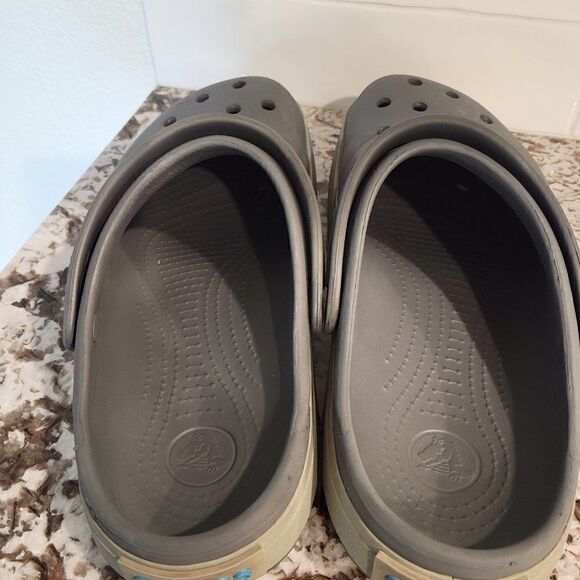 Crocs Crocband Gray/ Blue Clogs Slides Men 9 W 11 - Picture 3 of 10